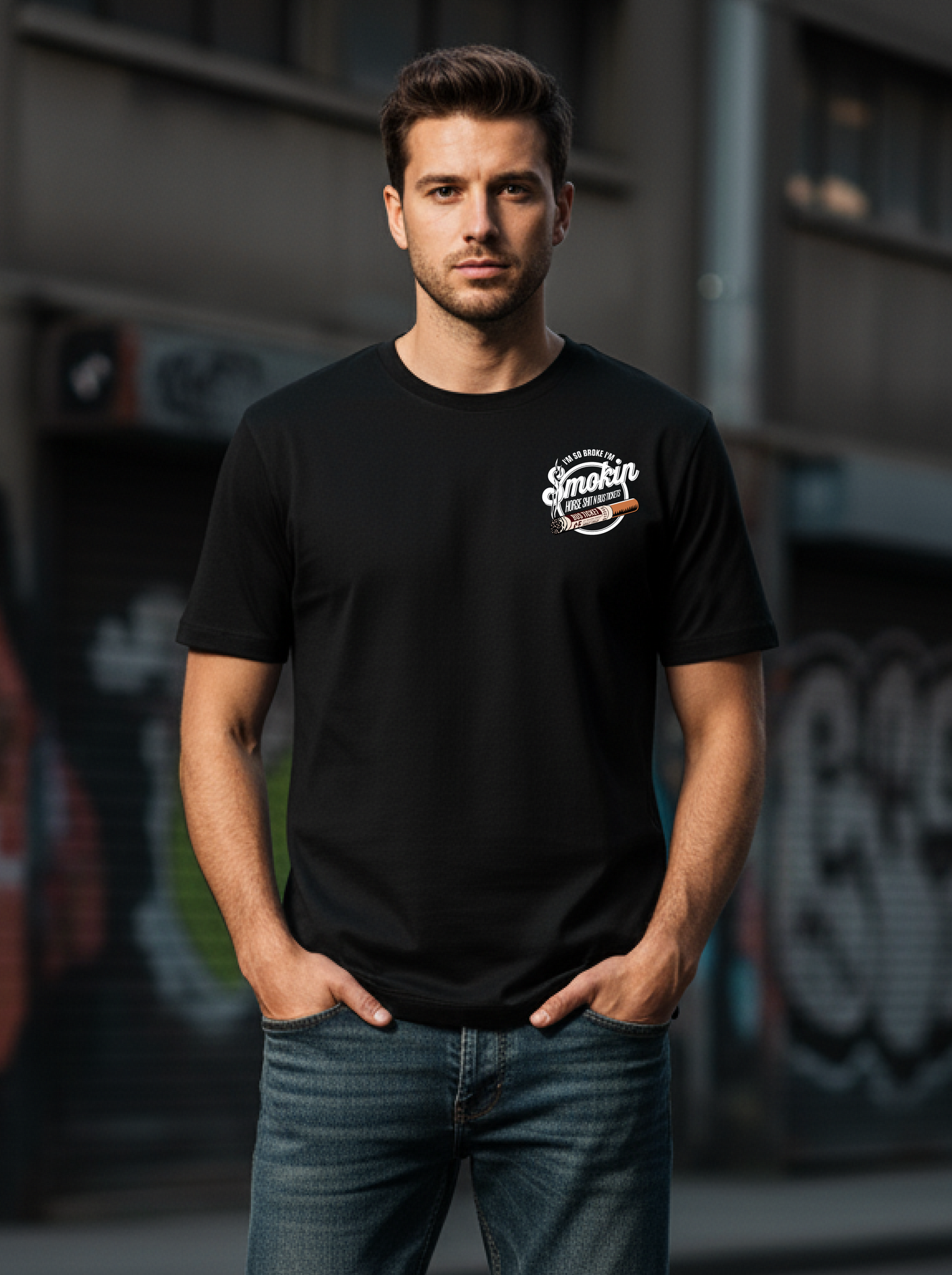 “I’m So Broke I’m Smokin’ Horse Sh*t N Bus Tickets” Tee Black