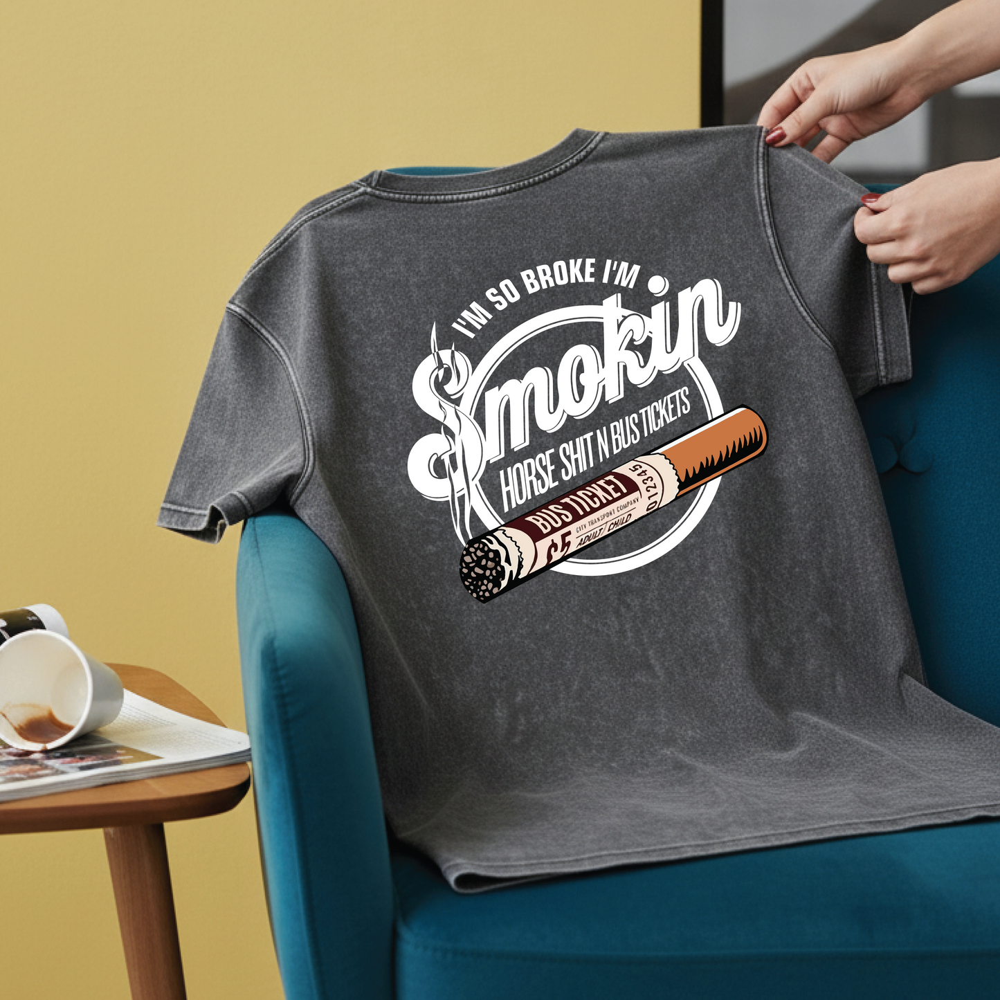 “I’m So Broke I’m Smokin’ Horse Sh*t N Bus Tickets” Tee Grey